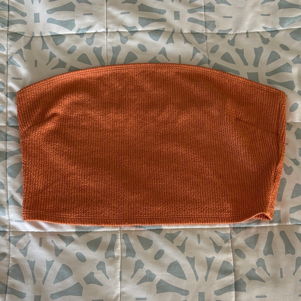 H&M Orange Ribbed Strapless Crop Top